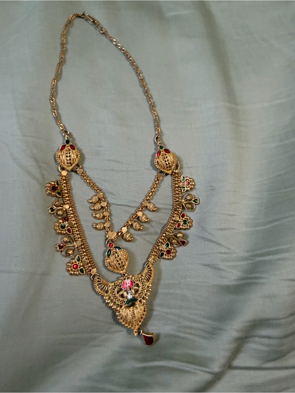 Gold-Tone Multicolor Stone Women’s Necklace and Earring Set